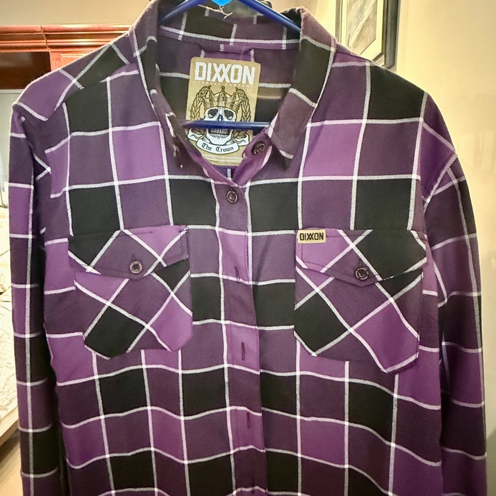 DIXXON The Crown Purple and Black Plaid Women's Button Down Shirt